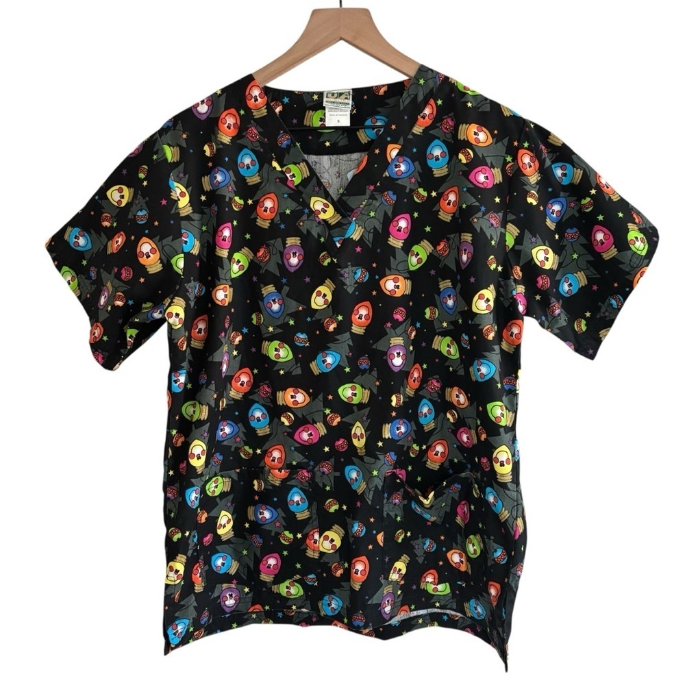 UA Christmas Light Bulbs V-Neck Scrub Top Women’s Size Small